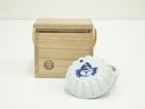 木内克造　染付蟹菊割香合（共箱）